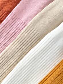 7pcs/Pack Baby Girls' Solid Color Elastic Leggings, Minimalist Style, Suitable For Spring & Autumn, Infant Tights - Multicolor - View 5