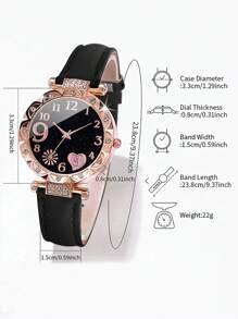 2pcs/1set Elegant And Fashionable Watch For Women PU Leather Watch Straps Bracelet With Rhinestones Classic Casual Multifunctional Fashion Style Best Gifts
