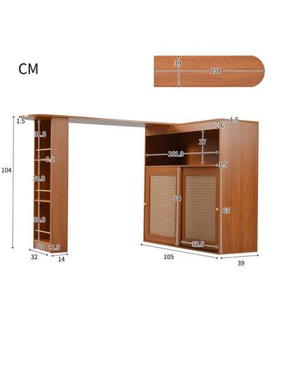 Bar Tafel Adjustable Storage Space, Rattan Cabinet Door, Moderne Multifunctional view 4