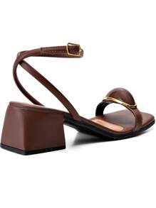 Lumiss Women's Sandals, Comfortable Low Heel, Metallic Embellishment, Blogger Lumiss - Rust Brown - View 4