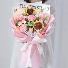 1 pieza de nuevo ramo de rosas tejidas a mano, regalo de cumpleaños 520, regalo de confesión, regalo de aniversario para la novia