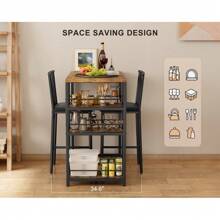 Aiho 3-Piece Wooden Counter Height Dining Table Set, Small Kitchen Table Kitchen, Dining Room - Retro - Brown - View 5