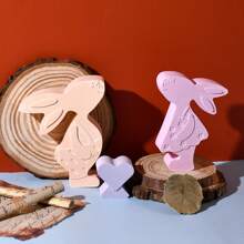 DIY Craft With Silicone Molds, A Pair Of Patterned Rabbit Statues, Concrete Gypsum Mold Sets, Irregularly Shaped Craft Tools For Home Decoration, Easter Decoration - Multicolor - View 3