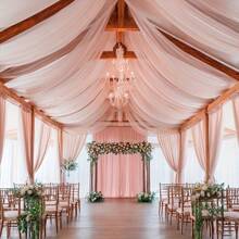 1pc Tulle Curtains Outdoor Wedding Party Decor Background Arch Drape Ornament - Champagne - View 5