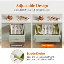 Utensil Organizer Kitchen Drawers, Expandable Cooking Utensil Tray, Adjustable Cutlery Silverware Flatware Holder, Plastic Kitchen Spatula Tools And Gadgets Storage Divider, Large, Black - 白色 - 查看 5
