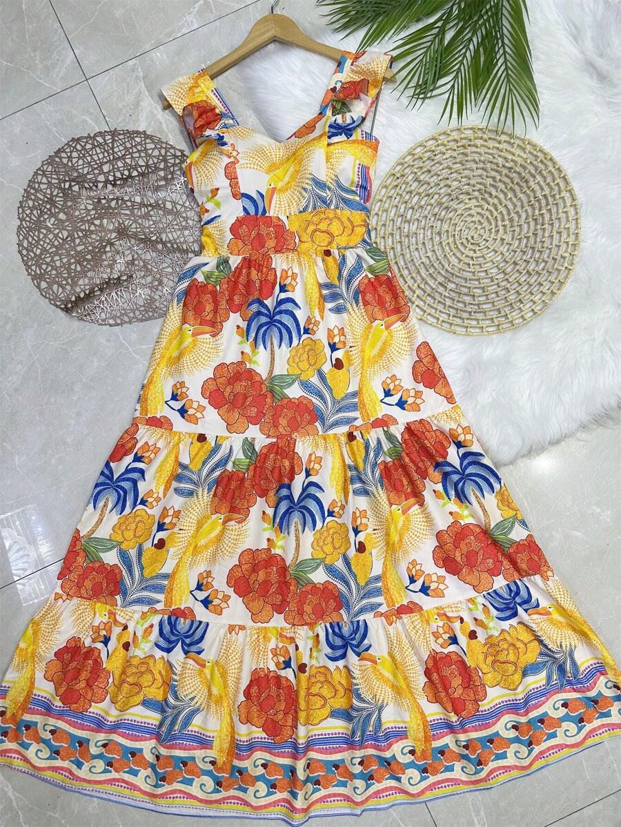 Long Dress PRINTED With Lining In CREPE Fabric, Beautiful And Fashionable - Red - View 1