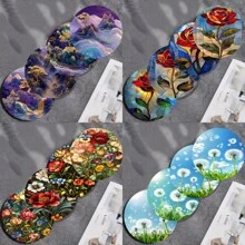 4pcs Natural Vibrant Floral Pattern Themed Wooden Anti-Slip, Heat-Resistant, Protective Table Mats, Suitable For Library Decor Or Theme Party