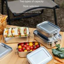 Roestvrijstalen 304 meerlaagse bentobox met scheidingswanddeksel, lekvrije lunchbox voor picknicks in de buitenlucht