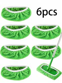 6 件可重复使用拖把替换垫 - 超强吸水，易于清洁干湿地板 - 必备清洁工具、拖把布、平板拖把垫、家用吸水拖把替换套、干湿两用拖把垫