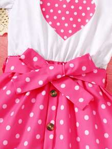 Vestido de princesa sin mangas con cuello redondo, estampado de corazones y lunares, patchwork, adecuado para niñas de 4 a 7 años, para uso en exteriores, calle, escuela y uso diario
