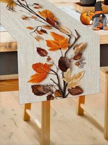 Camino de mesa con hojas de otoño, diseño de follaje otoñal al estilo europeo, mantel rectangular tejido 100% de lino, para fiestas, cocina, chimenea, comedor y decoración de hogar rústico