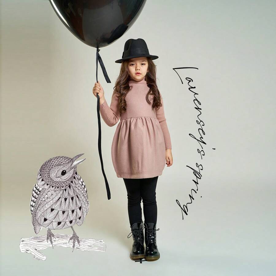 Girls Woolen Vest Dress Baby Doll Mini Dress Kids Princess Vintage Lace Dress - 藕粉色 - 查看 1