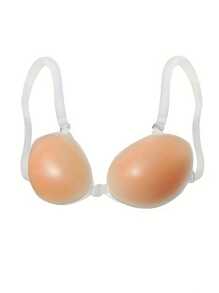1 对优雅无缝无肩带硅胶胸罩 - 自粘式透明肩带，女式聚拢背心款式，平滑隐形提升，适合无袖服装，隐形内衣 | 优雅无肩带胸罩 | 自粘式罩杯 - 米色 - 查看 2
