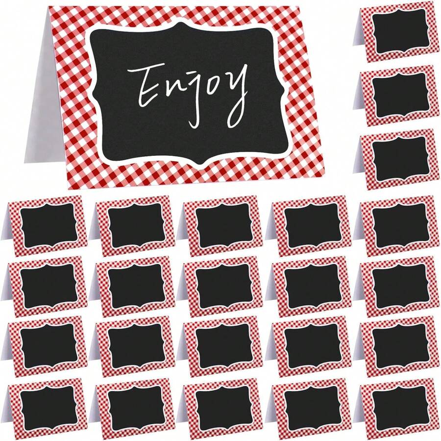 Red Gingham Picnic Party Decoration Supplies 4 X 6 Inch Italian Themed Party Chalkboard Tent Cards Double Sided Mini Blackboard Labels For Picnic BBQ Ba By Shower Wedding Table Number Food Place