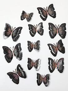 12 pièces Décorations de papillons pliables 3D et pailletés, pour restaurant, salon, chambre à coucher stickers personnalisés