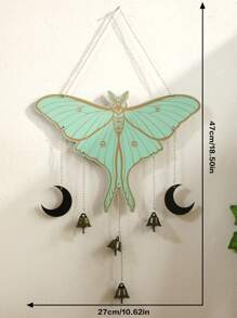 1 件 Luna Moth 木制壁挂 - 带铃铛的天体月相装饰、波西米亚哥特式墙壁艺术、精神家居装饰、神秘巫术挂饰、春夏季节家居装饰、自然灵感美学礼物、婚礼季节礼物、母亲节礼物 - 綠色 - 查看 3