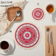 1/2 件波西米亚风格圆形餐垫/杯垫/隔热垫，适用于厨房和餐桌、派对、婚礼、复活节、斋月装饰