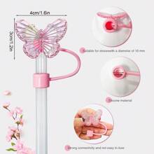 5 pièces d'accessoires de tasse tumbler incluant un capuchon avec paille papillon de 10 mm, un charme de chaîne initiale avec papillon, un charme papillon et une protection en silicone pour les tasses de 30oz et 40oz. Décoration de tasse, cadeau pour la fête des mères.