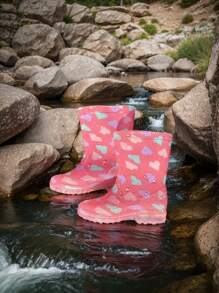 Waterproof Heart Print Rain Boots For Kids,Fun In Every Step,Weather-Ready Boots,Stay Dry In Style With Our Waterproof Rain Boots.
