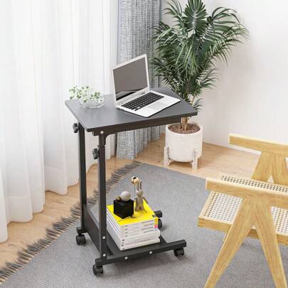 Mesa de noche de hospital con ruedas, mesa sobre la cama, mesa auxiliar, mesa de hospital con ruedas, mesa sobre la cama, mesa C, mesa de computadora móvil, mesa para computadora portátil (negra)