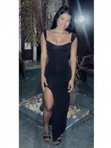 Long Muse Dress With SlitSimpleElegantSide SlitPleated - 黑色 - 查看 5