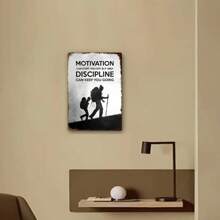 1PC Motivational Metal Sign, Hiker Illustration, Motivation And Discipline, Inspirational Quote, Sturdy Metal, Perfect For Office Or Living Room Décor, 8x12 Inches/20x30 Cm - Multicolor - View 5