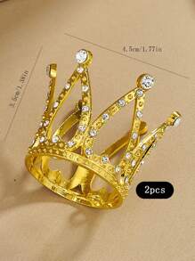 1/2/3/5/6/10 件迷你小号水钻皇冠金色迷你皇冠蛋糕装饰适用于插花派对生日婚礼装饰 - 金色 - 查看 9
