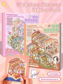 18/34 pièces Mini autocollants décoratifs pour maison, autocollants de scène (12/24 pièces de motifs + 6/12 pièces de carton de montage), autocollants de paysage de maison miniature 3D pour enfants, DIY, scrapbooking, jouets, réutilisables, options de taille multiples