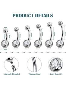 2PCS G23 Titanium Belly Button Rings 14G With Sparkling Cubic Zirconia Internally Threaded Navel Belly Piercing Curved Barbell Jewelry For Men Women Multiple Bar Lengths 6mm 8mm 10mm 12mm 14mm 16mm
