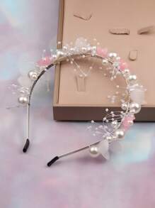 1pc Girls Elegant Pearl Flower Headband, Forest Sweet Headband, Alloy Material, Suitable For Girl, Daily Use, Ideal Choice For Gifts - Multicolor - View 11