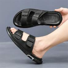 Plus Size 2025 Men's Fashion Casual Slippers, Outdoor Slip-On Sandals, Lightweight Soft Sole Breathable Beach Shoes For Middle-Aged Dads, Comfortable & Non-Slip, Simple Strap Sandals, Brown Color, Retro Versatile Korean Style Beach Shoes