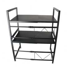 3 Tier Expandable Microwave Oven Rack Stand Storage Holder Kitchen Corner Shelf,Expandable Microwave Kitchen Shelf, Household Double Storage Shelf,Black, 67*36*78cm