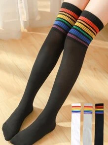 3 Paar Kinder Dünne Overknee Lange Socken, Sommer Gestreifte Bequeme High Tube Socken