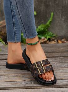 Summer Women's Slippers Large Size Fashion Women Shoes Shiny Ornament Double Buckle Women Beach Shoes Soft Comfortable Slippers