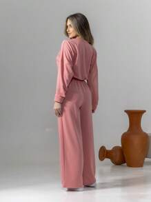 Sweatshirt Set Long Sleeve Blouse And Pants C3028 - Baby Pink - View 2