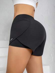 2-In-1 Women's Athletic Yoga Shorts, High-Waisted Comfort Fit, Loose Running Workout Shorts, Breathable Quick-Dry Fabric, Sporty Style - Black - View 3