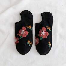 5 Pairs Women's New Arrival Floral Flat Socks, Ins Style Low Vamp Design With Cartoon Pattern, Boat Socks, No Show Socks Style, Spring/Summer - Multicolor - View 4