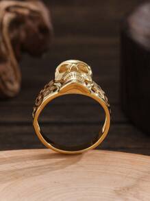 1pc Men's Fashionable Hollow Designed Gold Skull Ring, Suitable For Attending Banquets, Easter, Halloween, Daily Wear, Gifting - Gold - View 2