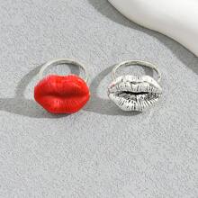2pcs/Set Vintage Lip Design Fashion Party Women Rings