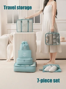 7pcs Travel Packing Cubes Organizer Set, Clothes Underwear Packing Bags, Portable Cosmetic Bag, Waterproof Large Capacity Luggage Storage Bags