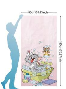 TOM AND JERRY. 1pc Cartoon Tom & Jerry Pattern Beach Towel, Soft & Comfortable For Home, Bathroom, Swimming, Children & Adults