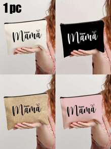 Letter "Mama" Printed Zipper Women'S Cosmetic Bag. The Best Gift For Mom, Bridesmaid Cosmetic Bag, Bridesmaid Gift Bag, Wedding Travel Washing Bag With Zipper, Bridesmaid Bag, Wedding Bride Shower Single Girls Proposal Party Gift,Mother's Day Gifts Makeup Travel Toiletry Organizer Essentials Gifts Storage Zipper Accessories Nail