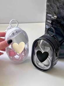 Transparent PVC Waterproof Heart-Shaped Cable Organizer - Electronic Accessories Storage Pouch With Keychain For Women Wallet Mini Wallet Purse Wallet Coin Wallet Wallet - Multicolor - View 1