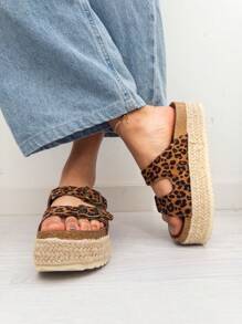 Women's Esparto Style Platform Sandal, With Non-Slip And Thick Sole, Open Toe Sandal For Summer Vacation, With High Quality And Comfort, Ideal For Everyday, Students And University, Estimated Delivery 1-3 Business Days (Peninsula) - 豹 - 查看 3