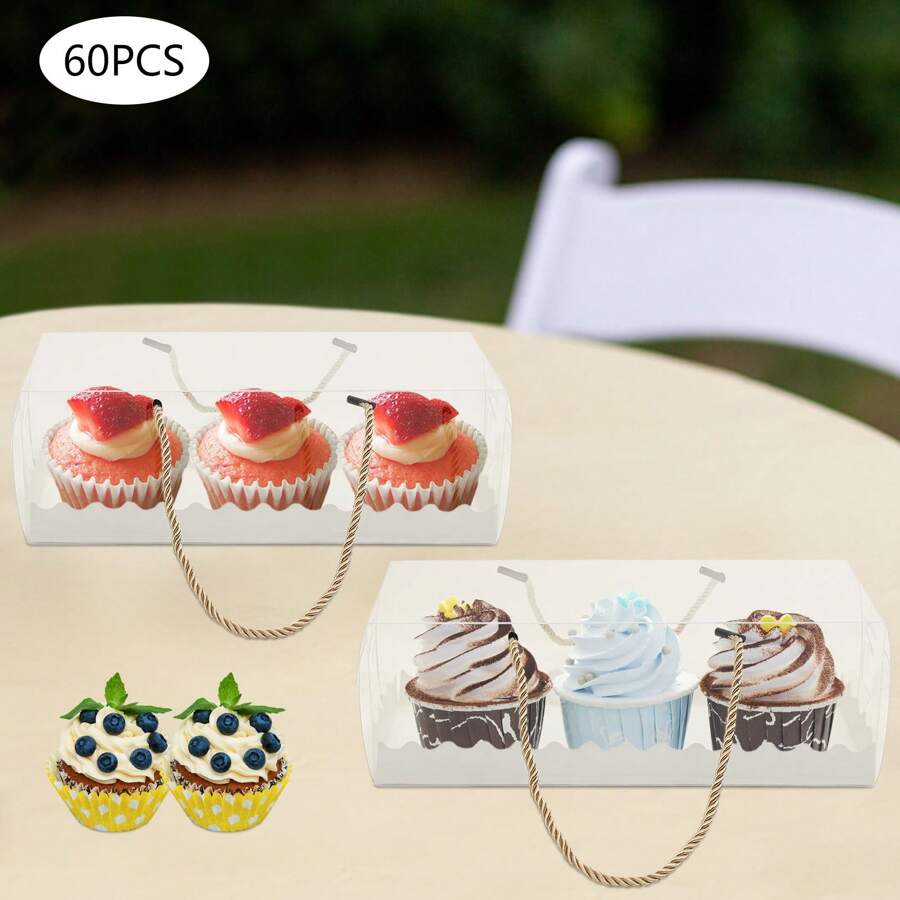 HYYKJ-US 60 Pcs Clear Cake Box,  Rectangle Cupcake Box, Small Packaging Boxes With 60pcs - 1 - View 1