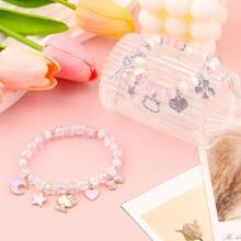 Sanrio 1 Pc Hello Kitty Cute Kitty Bracelet Stuff Kawaii Set Crystal Bead Elastic Friendship Bracelets Birthday Christmas Jewelry Gifts For Girl Girlfriend Best Friend Sister ﻿