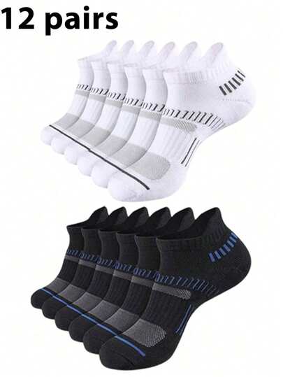 12 Pairs Men's Spring & Summer Cushioned Ankle Socks, Moisture Wicking, Super Soft, Breathable, Minimalist, Fashionable Athletic Short Socks, Couples Wear