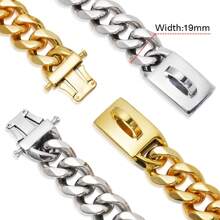 Strong Stainless Steel Dog Collar Choke With Buckle Lock Golden Cuban Link Chain Training Collar For Pets Metal Necklace