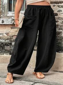 Plus Size Women Casual Loose Elastic Waist Pants, Versatile Vacation Leisure Style Summer Fashion