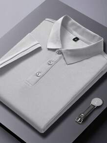 Men's Solid Color Short Sleeve Casual Commuting Polo Shirt - Grey - View 3